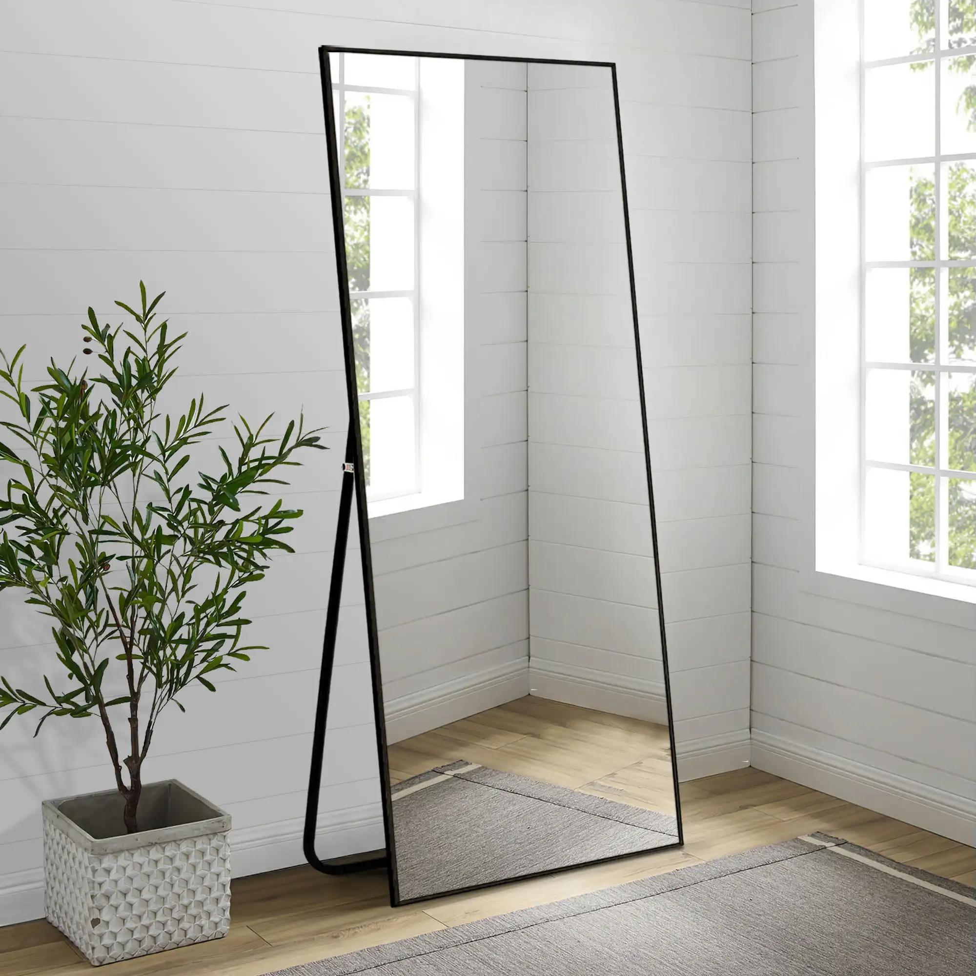 55"x16" Rectangular Full Length Floor Mirror with Stand Aluminum Alloy Frame Pure Black
55"x16" Rectangular Full Length Floor Mirror with Stand Aluminum Alloy Frame Pure Black