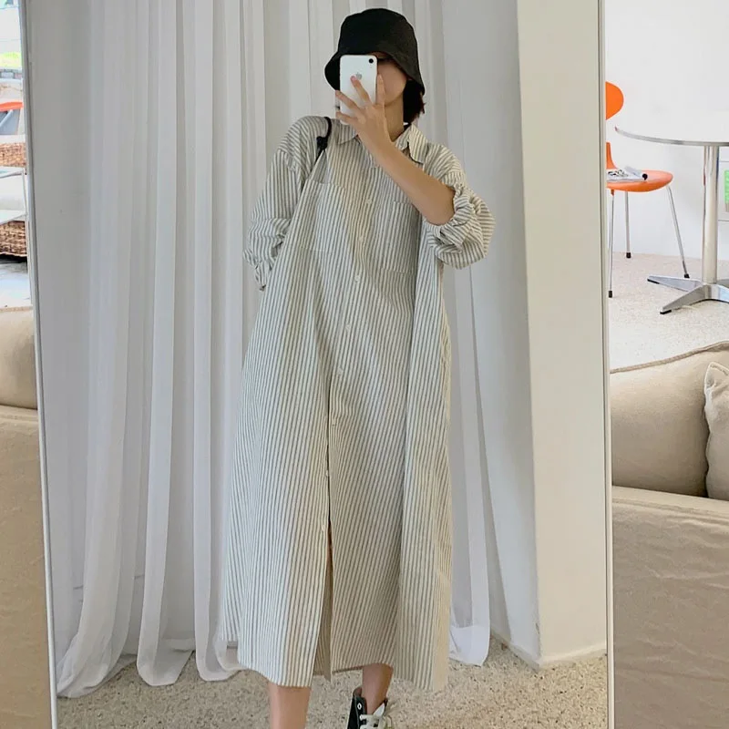 SuperAen New Striped Casual Long Shirt Female Korean Loose Spring and Autumn Dress Turn-down Collar Long Dress
SuperAen New Striped Casual Long Shirt Female Korean Loose Spring and Autumn Dress Turn-down Collar Long Dress