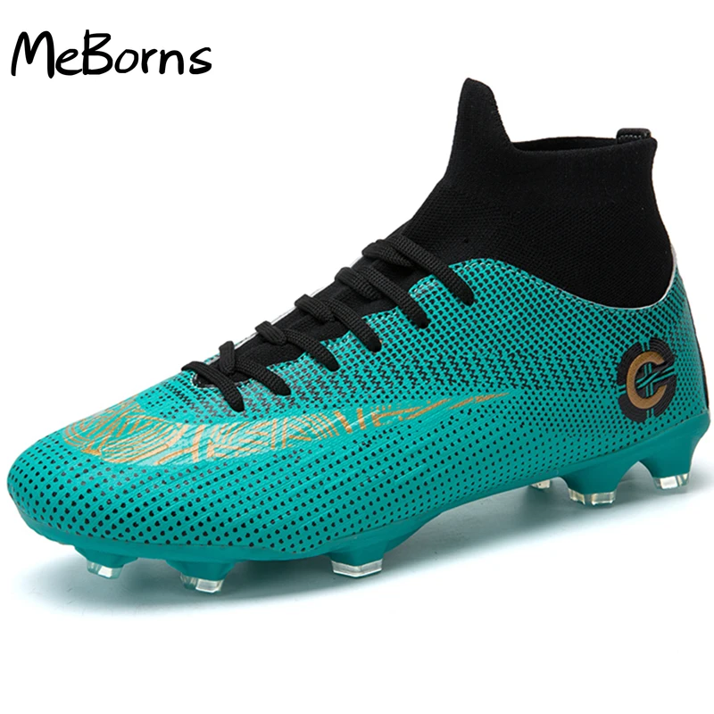 

Men's High Ankle AG Sole Outdoor Cleats Football Boots Shoes Turf Soccer Cleats Kids Women Long Spikes Chuteira Futebol Sneakers