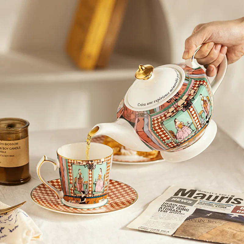 

[Современные домохозяйки и кошка Хепберн] винтажный чайник из костяного фарфора, чайная чашка, тарелка для кофейной чашки, послеобеденный чай, изысканный подарочный набор