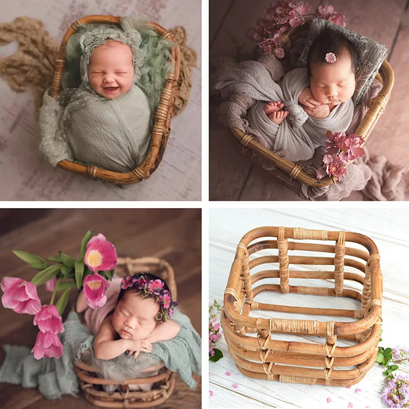 

Newborn Photography Props Shooting Accessories Handmade Retro Basket Furniture Fotografie Studio Shooting Photo Props Rattan Bed
