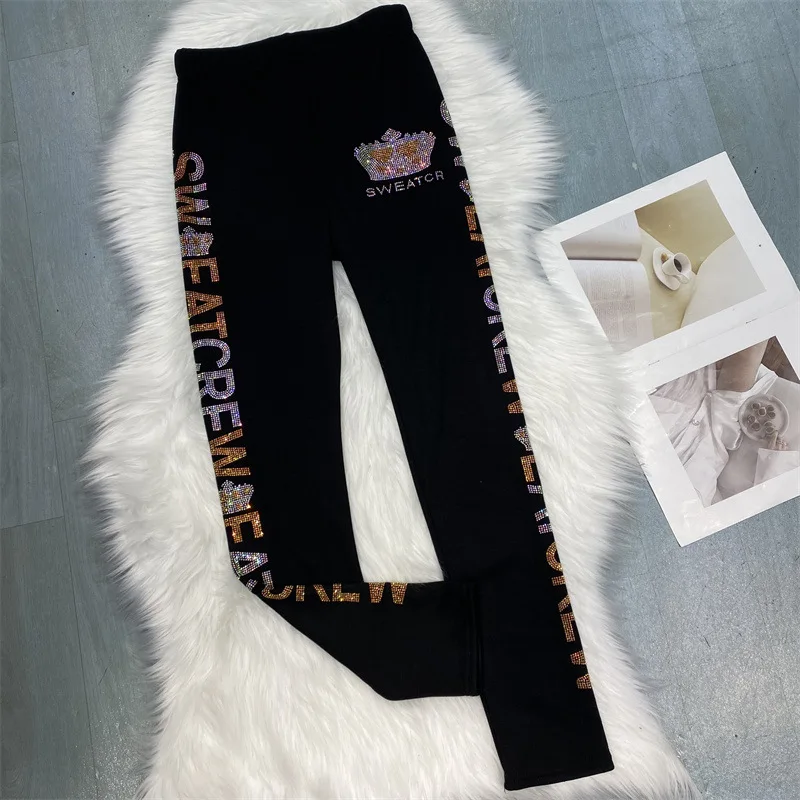 Women Hot Drilling Diamond Pants Loose Trouser Women Leggings Pants Winter Black Sweatpants Stretchy Sweater Jogger's Trousers 
Women Hot Drilling Diamond Pants Loose Trouser Women Leggings Pants Winter Black Sweatpants Stretchy Sweater Jogger's Trousers