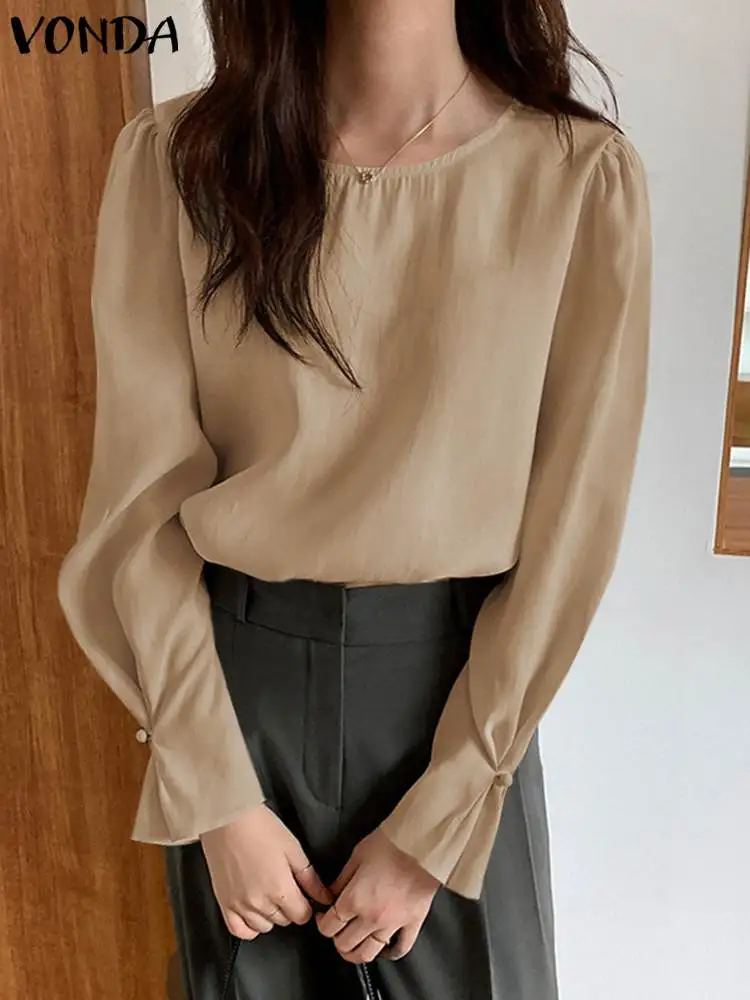 VONDA Oversize Solid Casual Polyester Blusa Stylish Puff Sleeve Chemise Women Fashion Crew Neck Tops Femme O Neck Pleated Blouse
VONDA Oversize Solid Casual Polyester Blusa Stylish Puff Sleeve Chemise Women Fashion Crew Neck Tops Femme O Neck Pleated Blouse