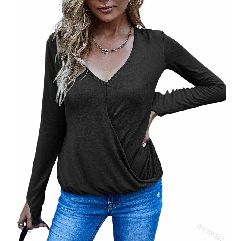 Women's T-shirt Spring Autumn Solid Color Pleated Pullover T-shirt Women's Casual Long Sleeve V-neck Loose-Fitting T-shirt Top
Women's T-shirt Spring Autumn Solid Color Pleated Pullover T-shirt Women's Casual Long Sleeve V-neck Loose-Fitting T-shirt Top