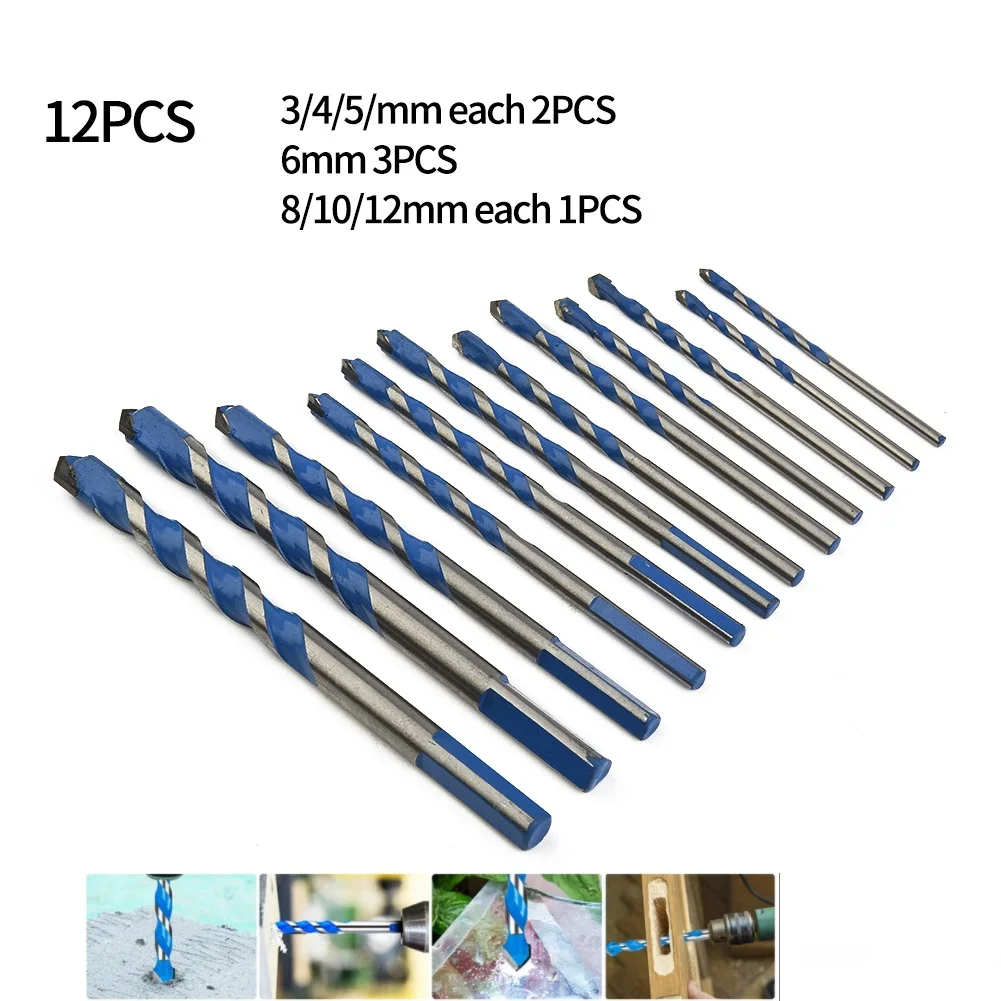 

12PCS Construction Drill Bits Multi-function Alloy Triangle Masonry Concrete Wood Ceramic Tile Drill Bit For Tile Glass Ceramic