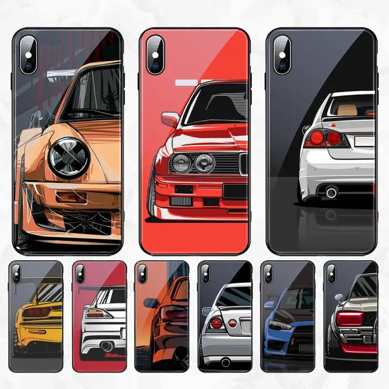 

Japan JDM Sports Cars Comic Phone Case For Iphone 11 12 13 14 Pro Max 7 8 Plus X Xr Xs Max Mini Tempered Glass Cove