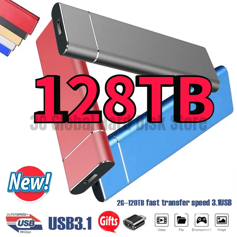

High-Speed 2TB 4TB 8TB 64TB SSD Portable External Solid State USB3.1 Interface Mobile Hard Drive for Laptop Mac disco duro