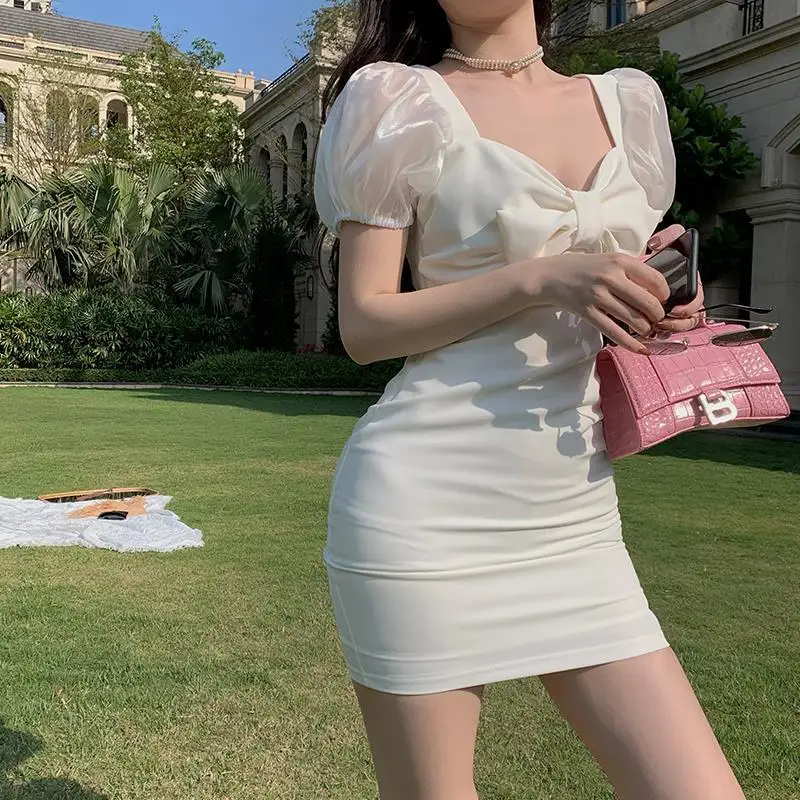 White Dress Square Neck Puff Sleeves Women'S Summer Sexy Short Skirt Slim Cute Korean Style
White Dress Square Neck Puff Sleeves Women'S Summer Sexy Short Skirt Slim Cute Korean Style