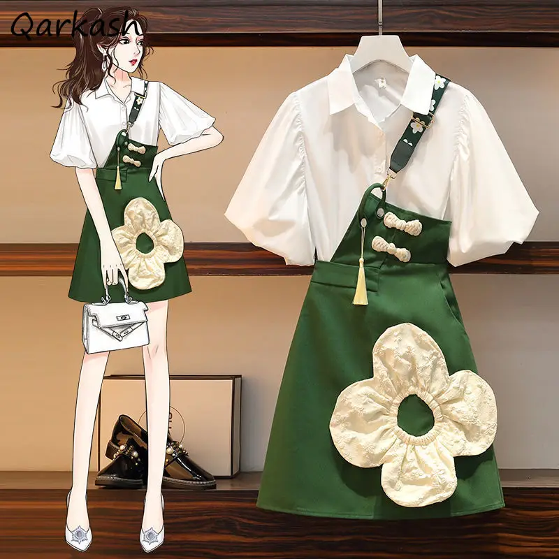 Women Shirts Dress Sets Solid 3D Puff Short Sleeve Strap Retro Kawaii Design Trendy Elegant Summer New All-match Preppy Ulzzang
Women Shirts Dress Sets Solid 3D Puff Short Sleeve Strap Retro Kawaii Design Trendy Elegant Summer New All-match Preppy Ulzzang