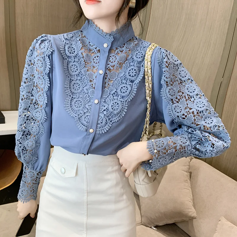 Spring 2022 Womem Lace Patchwork Top Fashion Hook Flower Hollow Out Lantern Long Sleeve Business Shirt Woman Korean Loose Blouse
Spring 2022 Womem Lace Patchwork Top Fashion Hook Flower Hollow Out Lantern Long Sleeve Business Shirt Woman Korean Loose Blouse
