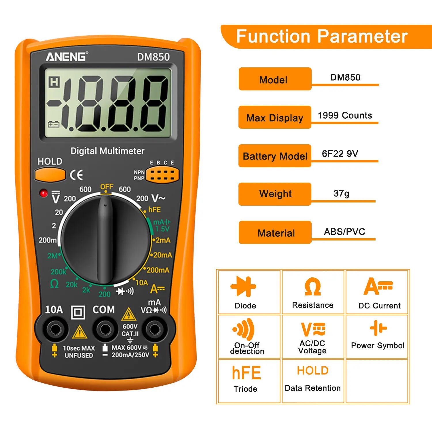 DM850 Automatic Professional LCD Digital Multimeter 1999 Counts Auto AC/DC Votage Tester Ohm Current Ammeter Detector Tool
DM850 Automatic Professional LCD Digital Multimeter 1999 Counts Auto AC/DC Votage Tester Ohm Current Ammeter Detector Tool