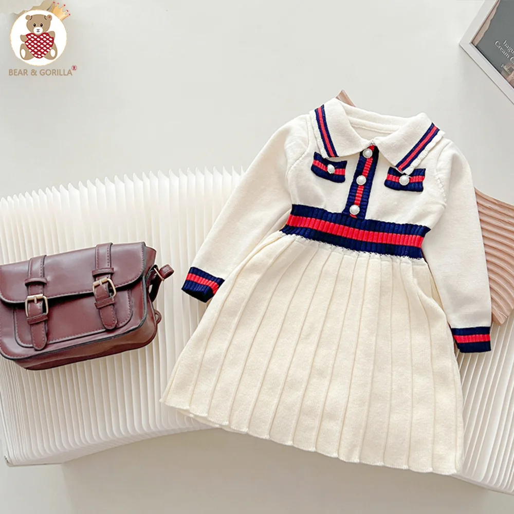 

Dress for baby girl Knitted dresses autumn children knee-length patchwork Clothing for girls Children"s Clothing Casual