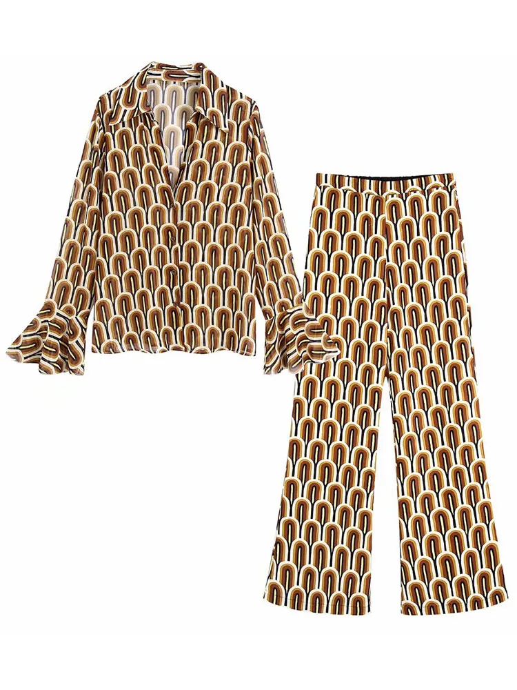 XEASY Women Vintage Print Flared Sleeve Shirt 2022 Summer Fashion Single Breasted Top Straight Flared Pants Chic Vacation Wear
XEASY Women Vintage Print Flared Sleeve Shirt 2022 Summer Fashion Single Breasted Top Straight Flared Pants Chic Vacation Wear