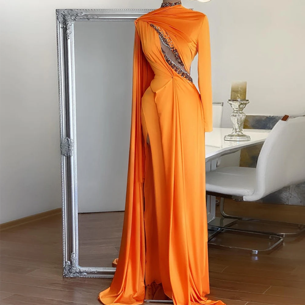 Gorgeous Evening Dresses Beading High Collar Long Sleeve Modern Eveing Gown 2022 Pleated High Side Slit Sexy Mermaid Party Dress
Gorgeous Evening Dresses Beading High Collar Long Sleeve Modern Eveing Gown 2022 Pleated High Side Slit Sexy Mermaid Party Dress