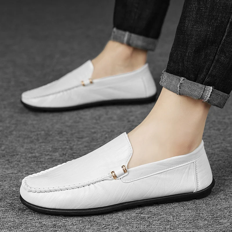 

Мокасины мужские дышащие, брендовые Роскошные туфли в итальянском стиле, деловые модные лоферы, без застежки, для вождения, белые