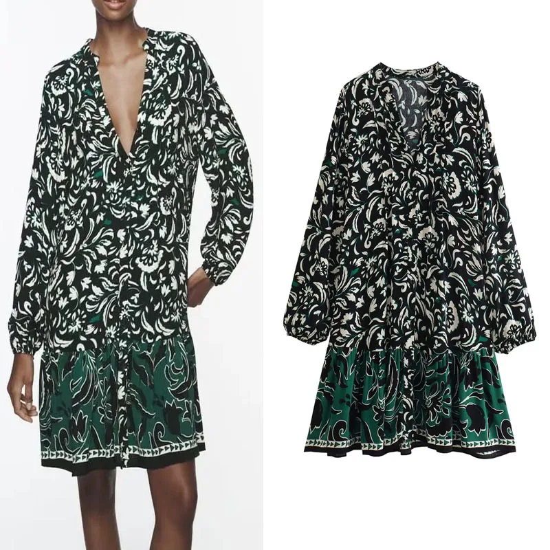 TRAF Green Printed Mini Dresses Women 2023 Ruffled Hem Ladies Dresses Summer Elegant Long Sleeves Loose Dress Sexy Short Dress
TRAF Green Printed Mini Dresses Women 2023 Ruffled Hem Ladies Dresses Summer Elegant Long Sleeves Loose Dress Sexy Short Dress
