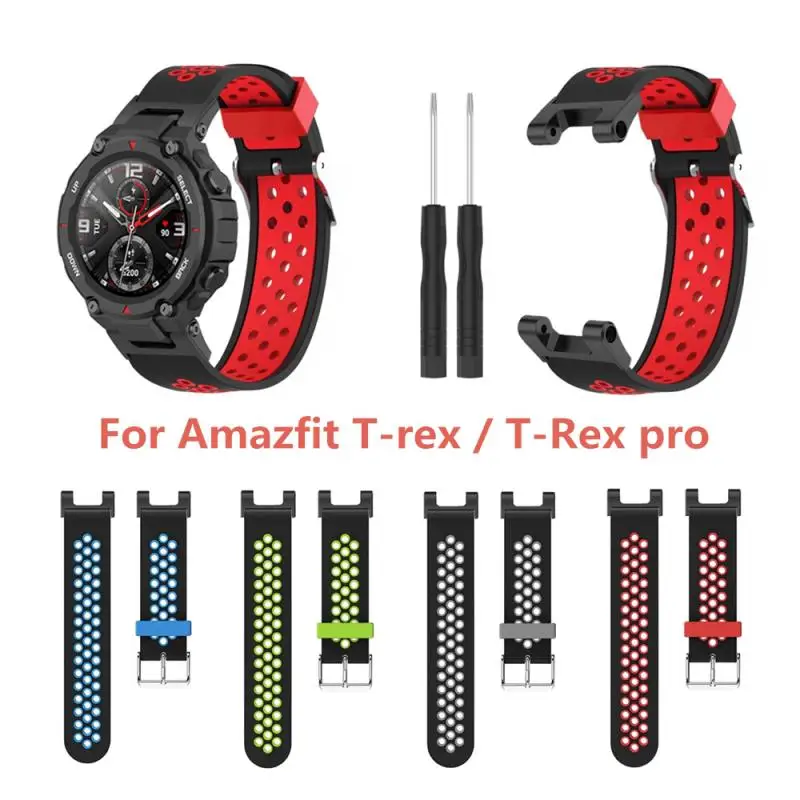 

Silicone Watchband Smart Accessories Soft Adjustable Double Color For Huami Aamazfit T-rex Elastic Strap Replaceable Strap
