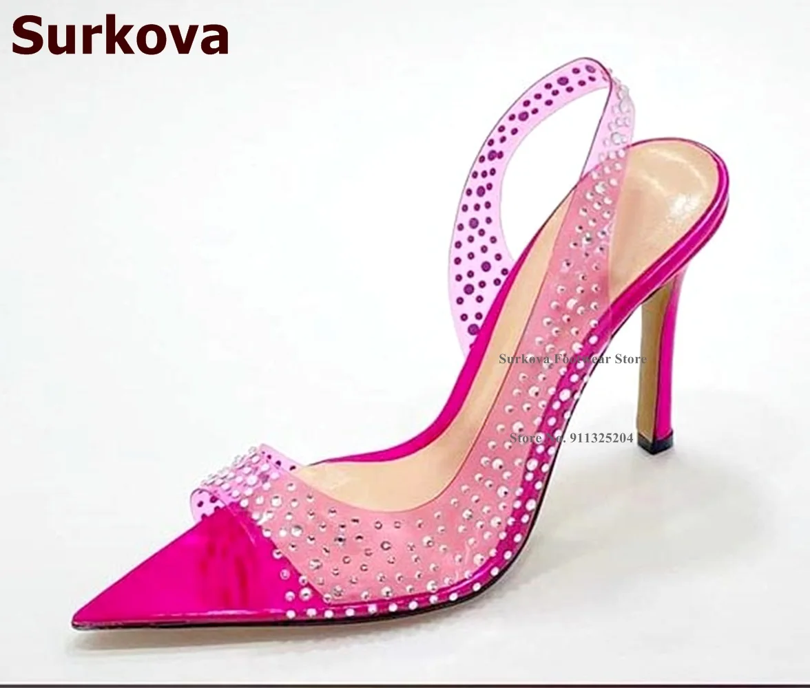 Surkova Pink PVC Crystal Pointed Toe Sandals Women Bling Bling Rhinestone Transparent Clear Wedding Shoes Slingback Glitter Pump
Surkova Pink PVC Crystal Pointed Toe Sandals Women Bling Bling Rhinestone Transparent Clear Wedding Shoes Slingback Glitter Pump