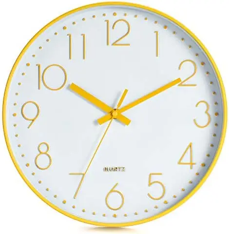 Reloj de pared de 30 cm, moderno, de cuarzo, silencioso, con números arábigos, sin tictac, decoración del hogar (color amaril 
Reloj de pared de 30 cm, moderno, de cuarzo, silencioso, con números arábigos, sin tictac, decoración del hogar (color amaril