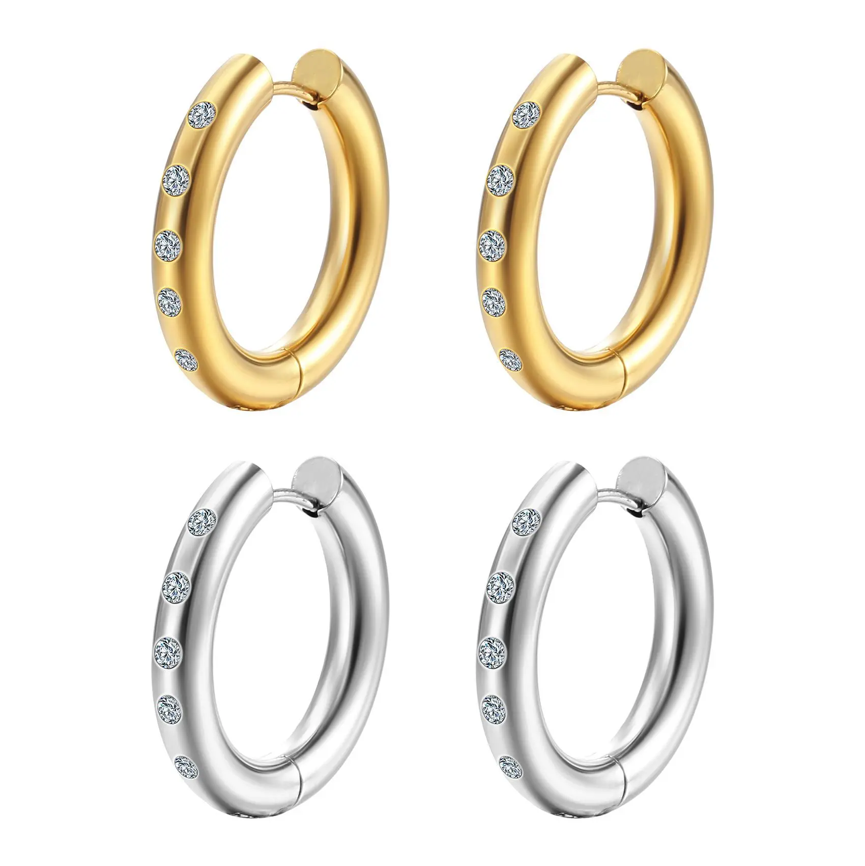 Fashion Stainless Steel Round Ear Clip Women's Rhinestone 18K Trendy Exquisite Small Earrings Titanium Steel Hoop Earring
Fashion Stainless Steel Round Ear Clip Women's Rhinestone 18K Trendy Exquisite Small Earrings Titanium Steel Hoop Earring