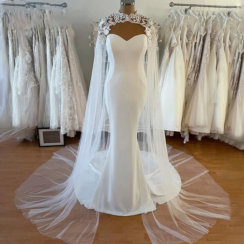 Mermaid Lace Wedding Dress with Cape Elegant Sleeveless Wedding Dresses Sweetheart Satin Long Bridal Gowns
Mermaid Lace Wedding Dress with Cape Elegant Sleeveless Wedding Dresses Sweetheart Satin Long Bridal Gowns