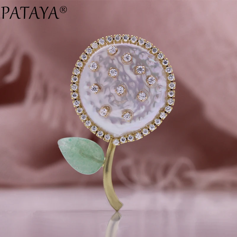 PATAYA New Micro-wax Inlay Flower Natural Zircon Shell Pearls Brooches Champagne Gold Color Women Wedding Party Luxury Jewelry
PATAYA New Micro-wax Inlay Flower Natural Zircon Shell Pearls Brooches Champagne Gold Color Women Wedding Party Luxury Jewelry
