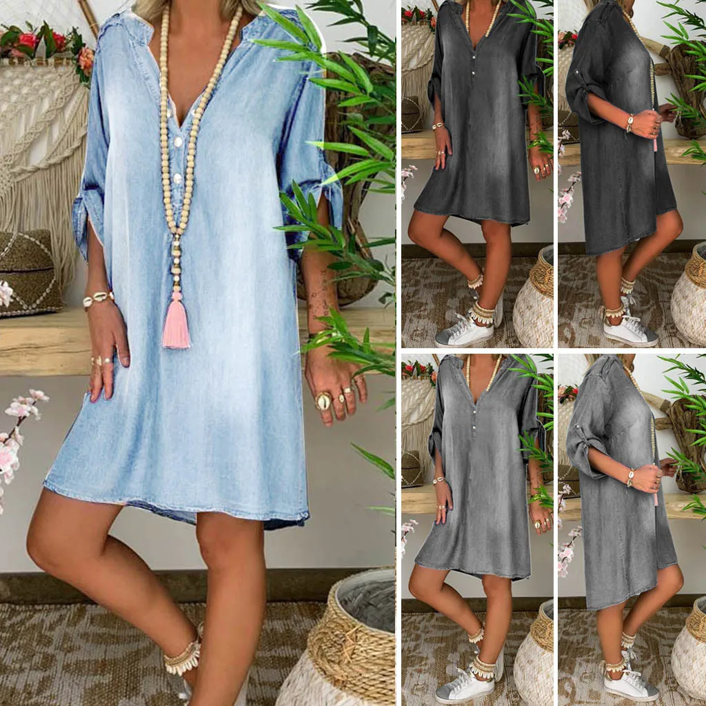 Party Denim Cotton Linen Ol Blouse Dress Vintage Casual Turn Down Collar Short Sleeve Loose Solid Mini Dresses Female Vestidos
Party Denim Cotton Linen Ol Blouse Dress Vintage Casual Turn Down Collar Short Sleeve Loose Solid Mini Dresses Female Vestidos