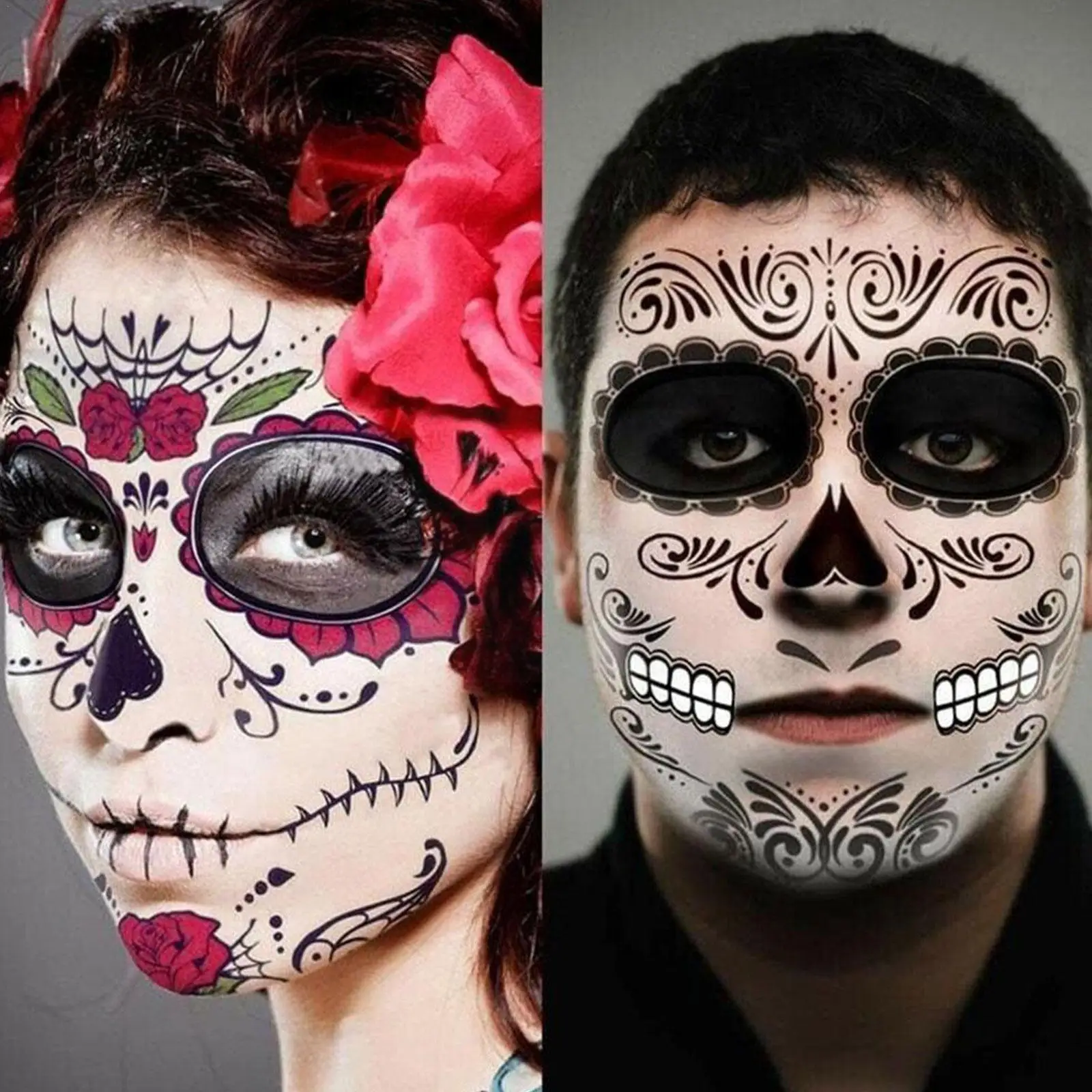 

Водостойкие временные тату-наклейки на Хэллоуин, макияж для лица, Специальный череп смерти лица, платье для Хэллоуина J3H5