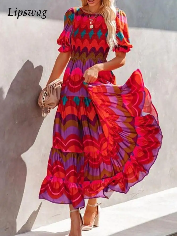 2022 Summer Women Vintage Pattern Print Boho Dress Puff Sleeve O-Neck Loose Long Beach Dresses Female Casual A-Line Maxi Dress
2022 Summer Women Vintage Pattern Print Boho Dress Puff Sleeve O-Neck Loose Long Beach Dresses Female Casual A-Line Maxi Dress