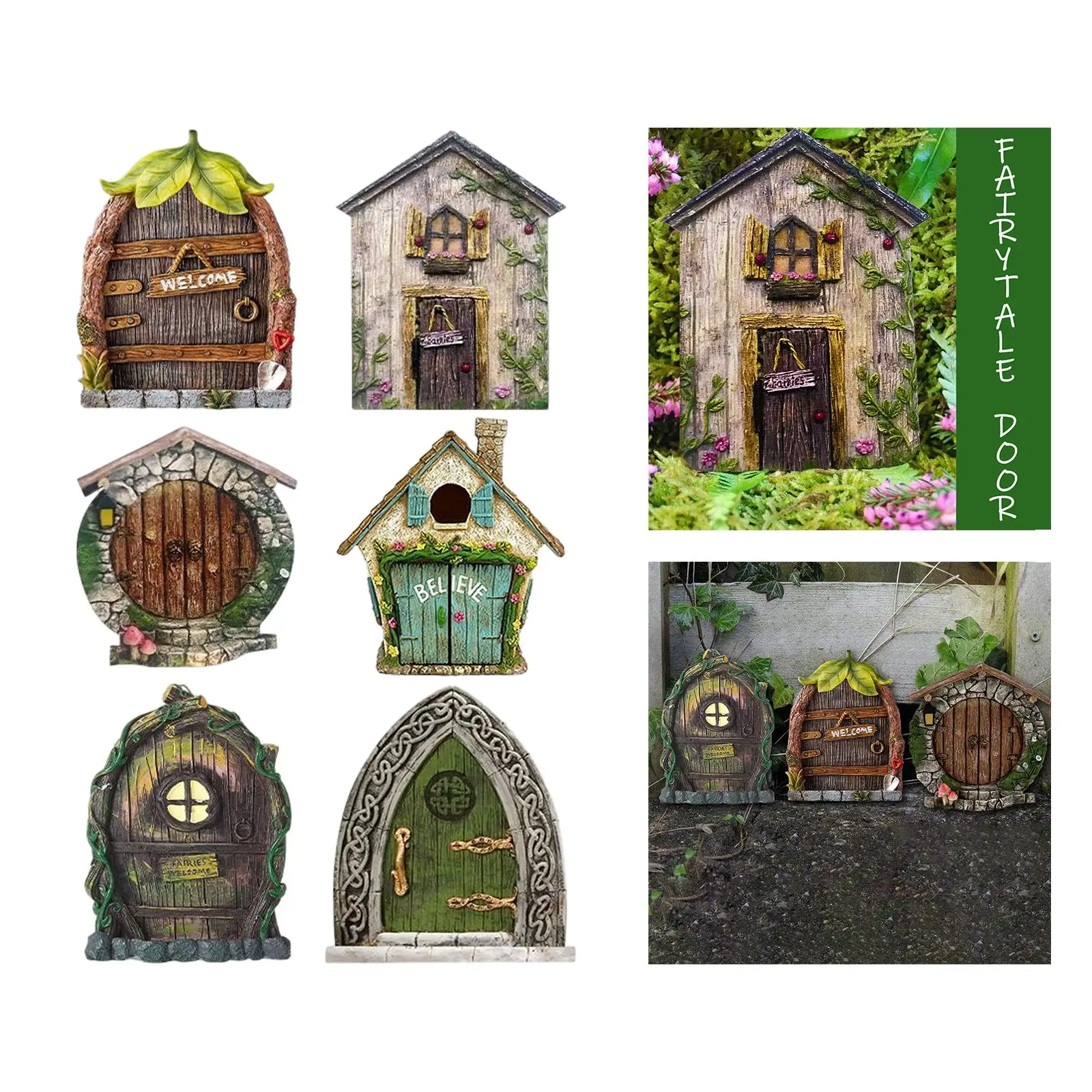 

6Pcs Wooden Fairy Tale Door DIY Accs Party Favors Ornament Gifts Tree Faces Decor Figurines for Farmhouse Courtyard Fairy Garden