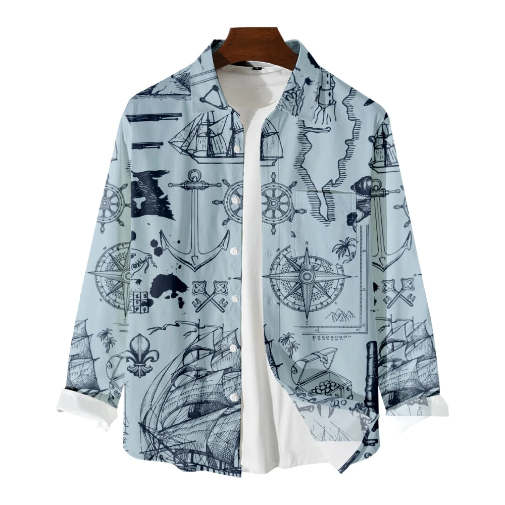 Long-sleeved shirt men's fish boat print casual personality trend fried street ruffian handsome jacket 
Long-sleeved shirt men's fish boat print casual personality trend fried street ruffian handsome jacket