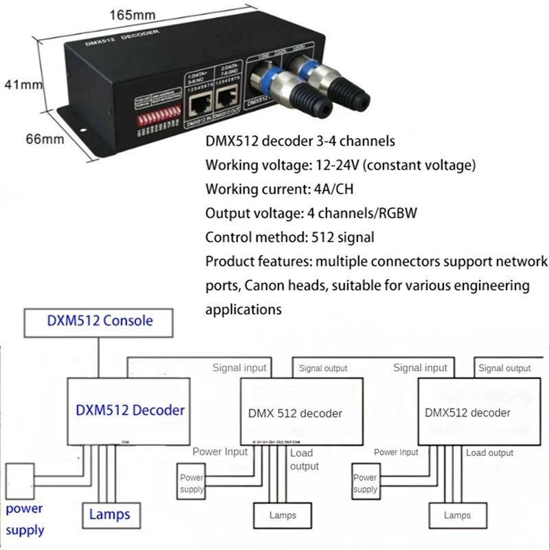 DMX512 Decoder X 8A DC12-24V Stage Light With XLR Plug LED512 Decoder Controller
DMX512 Decoder X 8A DC12-24V Stage Light With XLR Plug LED512 Decoder Controller