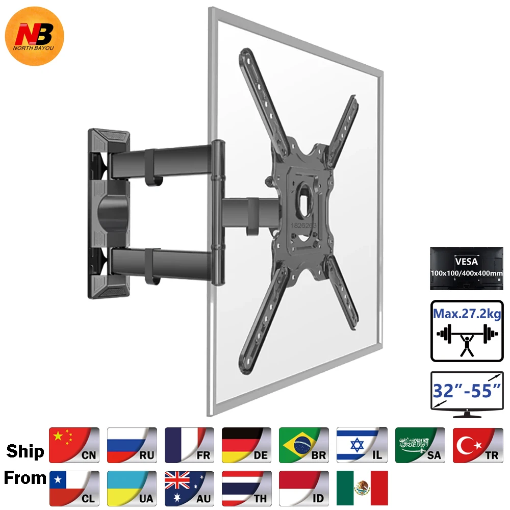 New NB P4 Full Motion 32-55 inch TV Wall Mount Flat Panel LED LCD Display Mount Bracket MAX.VESA 400x400mm Load 27.2kgs
New NB P4 Full Motion 32-55 inch TV Wall Mount Flat Panel LED LCD Display Mount Bracket MAX.VESA 400x400mm Load 27.2kgs
