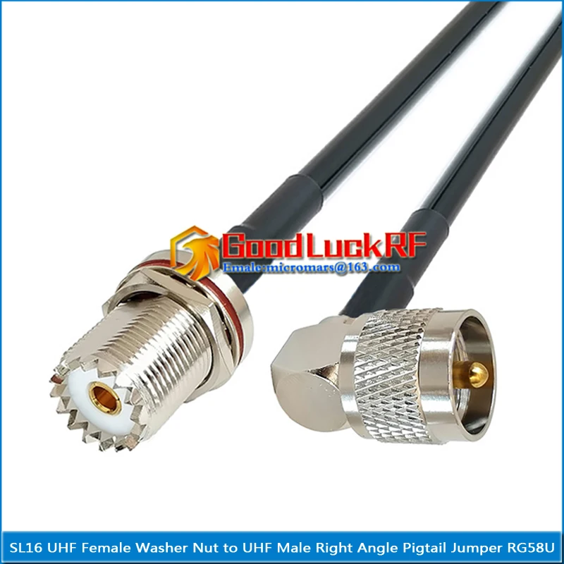 SL16 UHF Male Right Angle 90 Degree to UHF Female Washer Nut Connector Pigtail Jumper RG-58 RG58 3D-FB Extend cable PL259 SO239
SL16 UHF Male Right Angle 90 Degree to UHF Female Washer Nut Connector Pigtail Jumper RG-58 RG58 3D-FB Extend cable PL259 SO239
