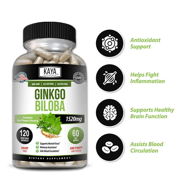 

Organic Ginkgo Biloba Extract Capsules - Helps Relieve Stress Boosts Immunity, Improves Memory Anti-Aging, Non-GMO, Gluten Free