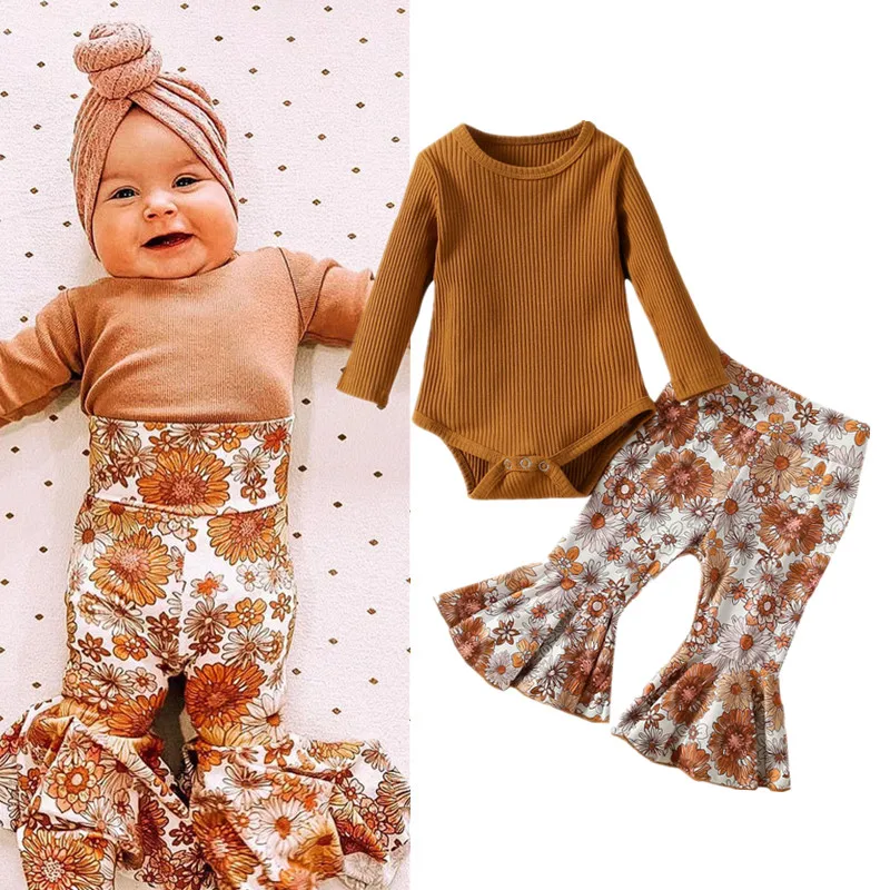 Baby Girl Clothes New Born Spring Autumn Bodysuit 2Pcs Suit Solid Ribbed Long Sleeve O-Neck Tops Floral Print Flared Trousers
Baby Girl Clothes New Born Spring Autumn Bodysuit 2Pcs Suit Solid Ribbed Long Sleeve O-Neck Tops Floral Print Flared Trousers