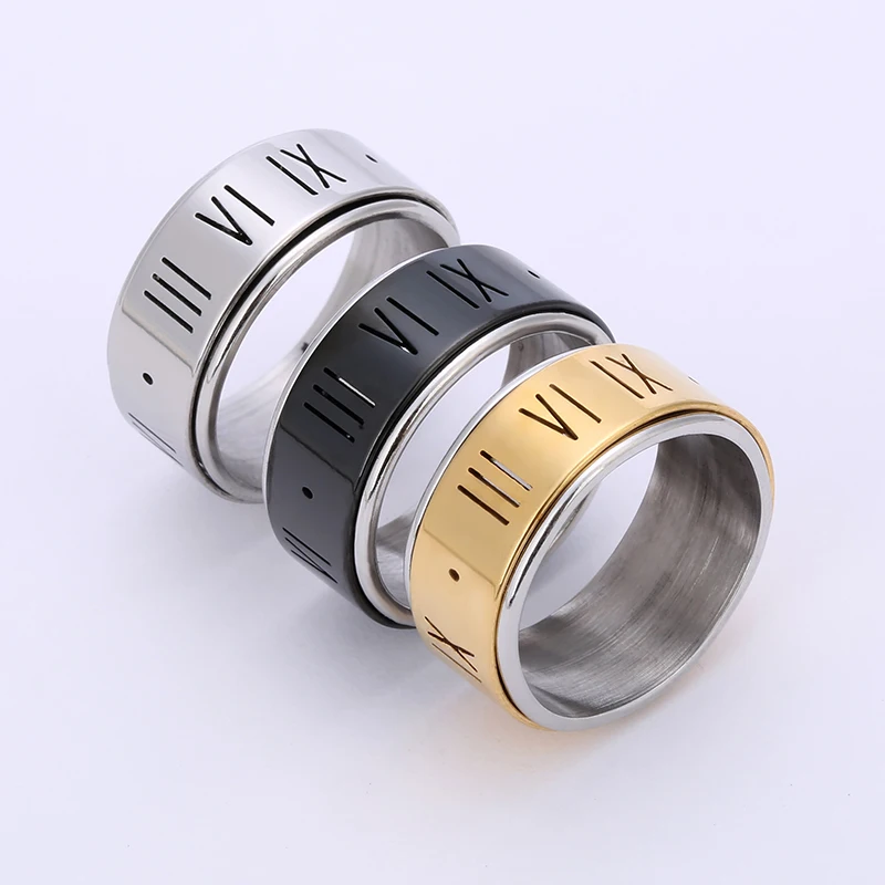 Titanium Steel Jewelry Laser Cut Roman Numerals Black Rotatable Men's Stainless Steel Ring
Titanium Steel Jewelry Laser Cut Roman Numerals Black Rotatable Men's Stainless Steel Ring