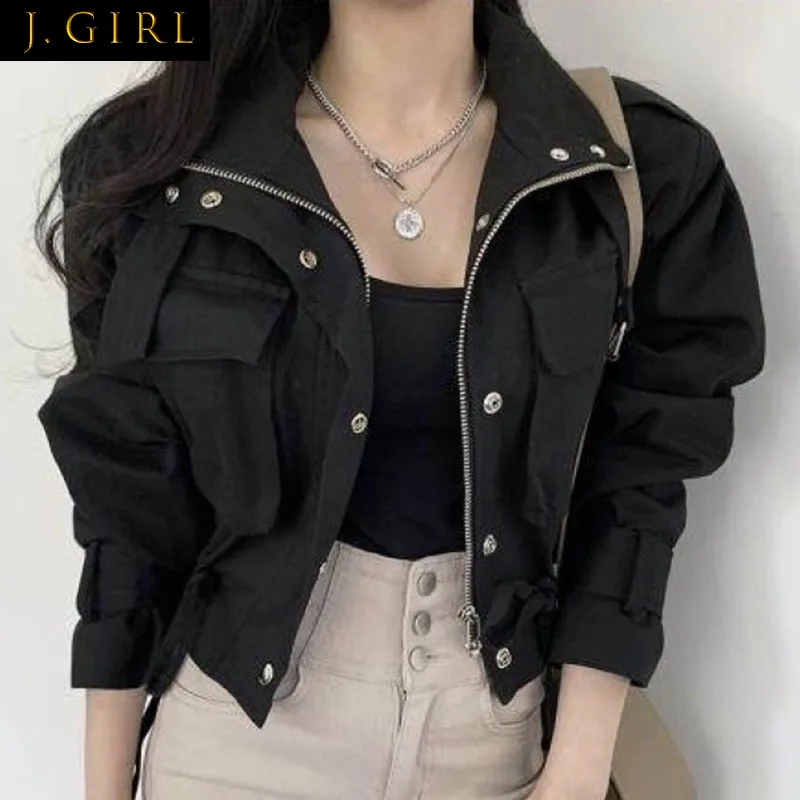 J GIRLS Short Work Coats Female Korean Chic 2021 Autumn Personality Lapel Zipper Loose Double Pocket Drawstring Waist Jackets
J GIRLS Short Work Coats Female Korean Chic 2021 Autumn Personality Lapel Zipper Loose Double Pocket Drawstring Waist Jackets