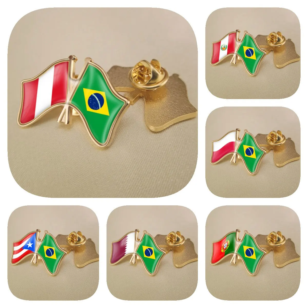 Brazil and Peru Poland Portugal Puerto Rico Qatar Double Crossed Friendship Flags Brooches Lapel Pins Bradges
Brazil and Peru Poland Portugal Puerto Rico Qatar Double Crossed Friendship Flags Brooches Lapel Pins Bradges