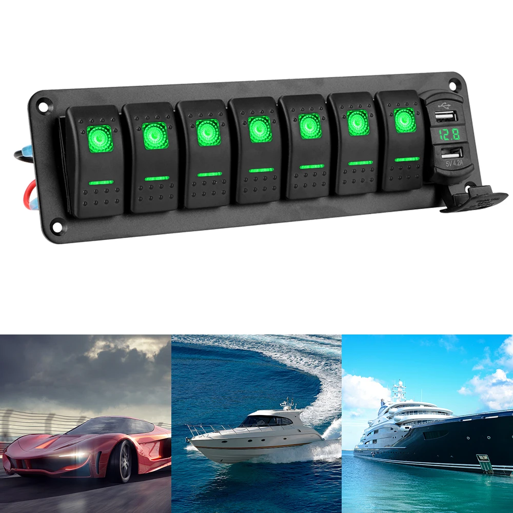 Car Truck Bus Circuit Breaker Dual USB Chargers 7 Gang Rocker Switch Panel Digital Voltmeter
Car Truck Bus Circuit Breaker Dual USB Chargers 7 Gang Rocker Switch Panel Digital Voltmeter