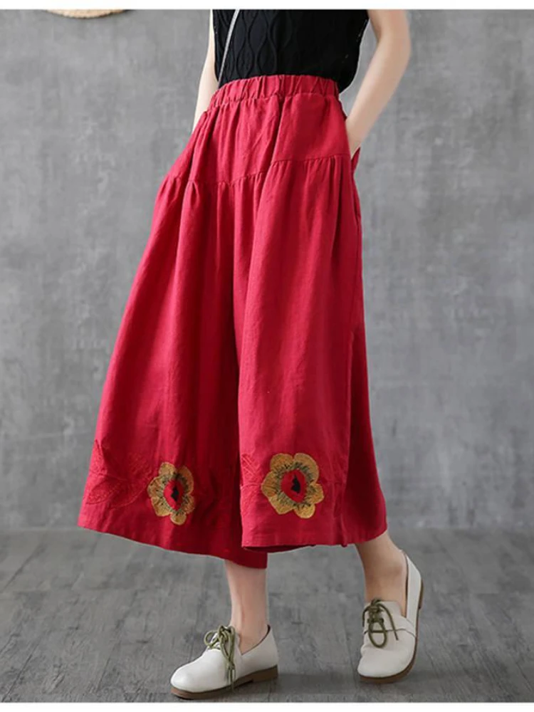 Summer New Women's Pants Retro Literature Cotton Linen Embroidery Flower Nine Point Wide Leg Pants Women's Linen Casual Pants
Summer New Women's Pants Retro Literature Cotton Linen Embroidery Flower Nine Point Wide Leg Pants Women's Linen Casual Pants