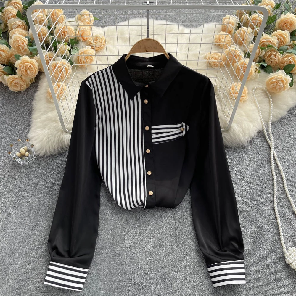Loose Contrast Color Striped Long-sleeved Shirt Top Women's Autumn French All-match Shirt Beautiful Small Shirt
Loose Contrast Color Striped Long-sleeved Shirt Top Women's Autumn French All-match Shirt Beautiful Small Shirt