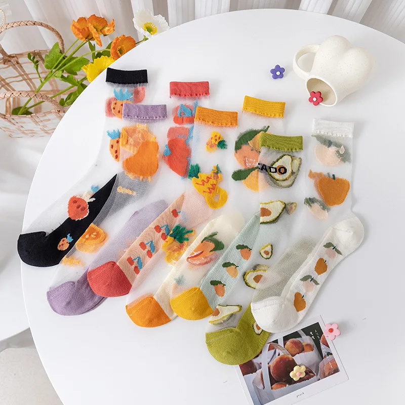 Women Socks Korea Style Casual Harajuku Transparent Crystal Silk Avocado Strawberry Fruit Breathable Glass Silk Socks Meias
Women Socks Korea Style Casual Harajuku Transparent Crystal Silk Avocado Strawberry Fruit Breathable Glass Silk Socks Meias