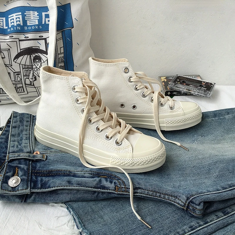 Spring Ladies White High Shoes Lace-up Flat School Vintage Canvas Shoes Girls Vulcanized Sneakers Female Footwear Wholesale
Spring Ladies White High Shoes Lace-up Flat School Vintage Canvas Shoes Girls Vulcanized Sneakers Female Footwear Wholesale