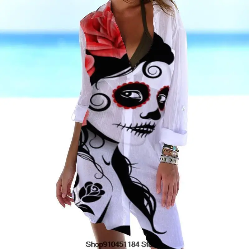 Long Sleeve Turn Down Collar V-neck Blouse Women Beach Style Clothes Top Skull Print Fashion Trend Shirts Summer Sexy Clothing
Long Sleeve Turn Down Collar V-neck Blouse Women Beach Style Clothes Top Skull Print Fashion Trend Shirts Summer Sexy Clothing