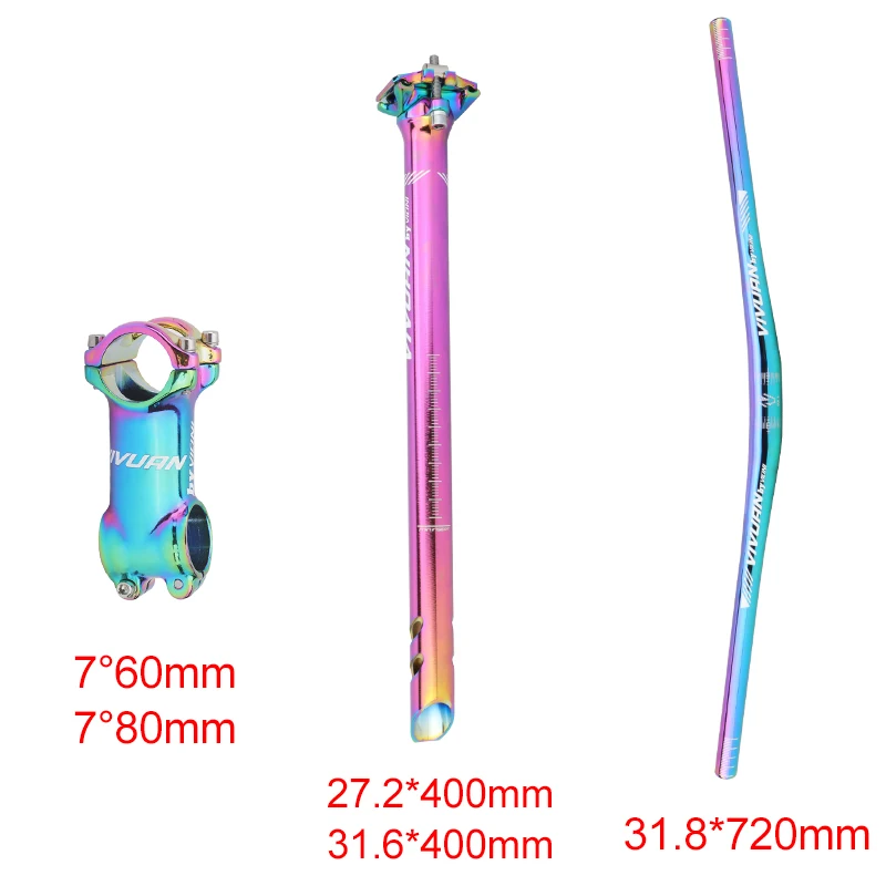 Bicycle handlebar Colorful set 720mm MTB 7°60mm/80mm stem 27.2/31.6mm*400mm bicycle seatpost mountain bike handlebars
Bicycle handlebar Colorful set 720mm MTB 7°60mm/80mm stem 27.2/31.6mm*400mm bicycle seatpost mountain bike handlebars