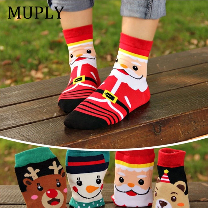 1PC Women Soft Winter Socks Christmas Warm Cotton Sock Cute Santa Claus Deer Snowman Shape Holiday Party Accessories 2023 - купить по