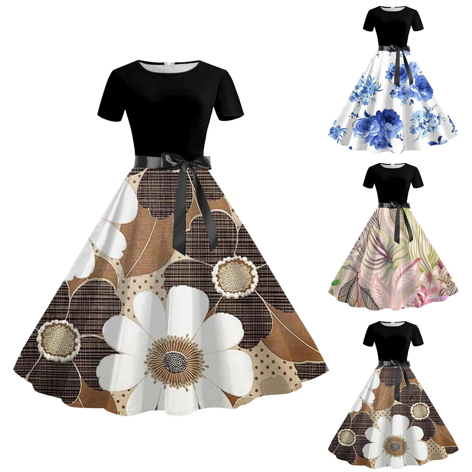 Casual Vintage Cocktail Dresses For Women Short Sleeve Knee Length Retro A Line Flared Swing Formal Shirt Dresses with Pockets
Casual Vintage Cocktail Dresses For Women Short Sleeve Knee Length Retro A Line Flared Swing Formal Shirt Dresses with Pockets