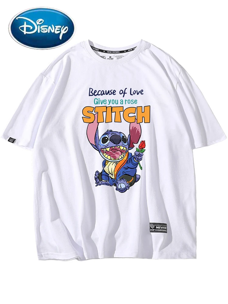 

Disney Fashion Stitch Little Monster Letter Cartoon Print Cute Women Unisex Couples T-Shirt Tee Short Sleeve Tops 10 Candy Color