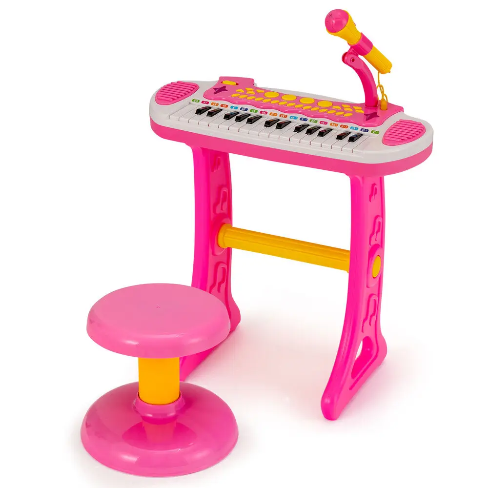 

Patiojoy 31 клавиша детская клавиатура пианино игрушка малыш музыкальный инструмент с микрофоном розовый